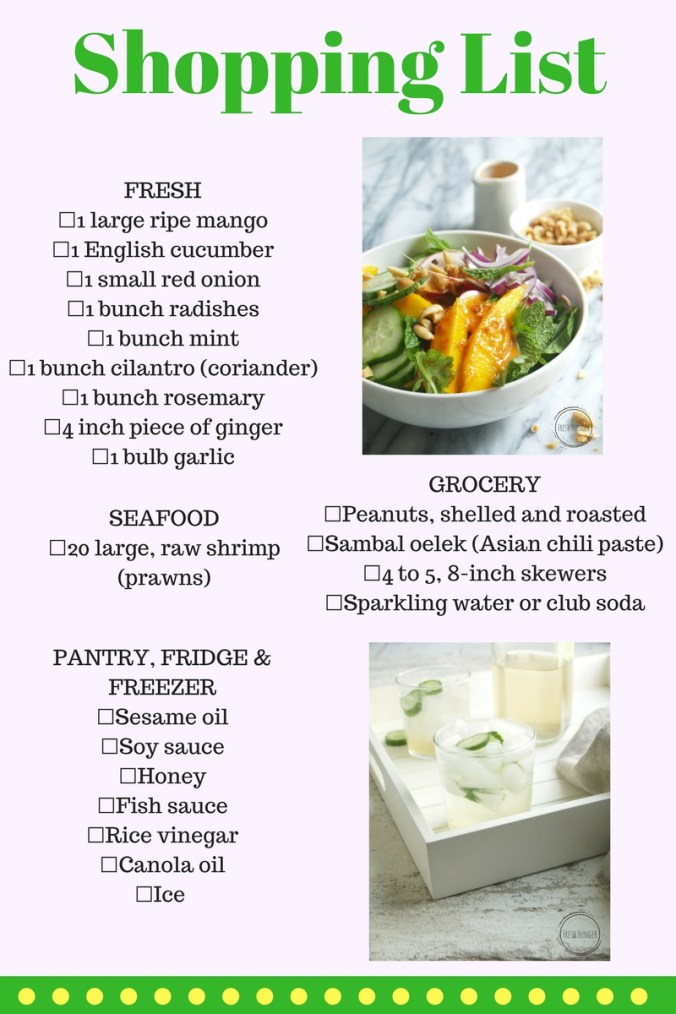 Shopping List for the Spicy Sambal Shrimp and Mango Salad and Ginger Cucumber Spritzers