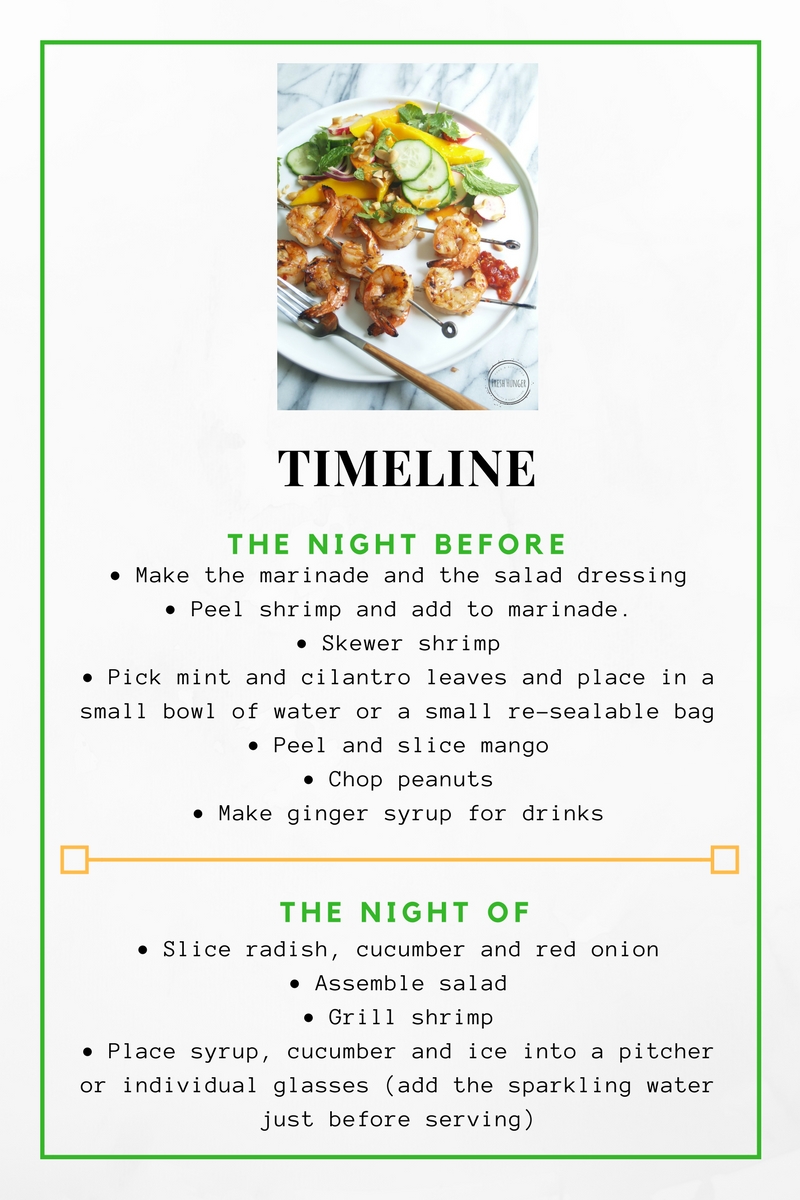 Timeline for the Spicy Sambal Shrimp and Mango Salad and Ginger Cucumber Spritzers