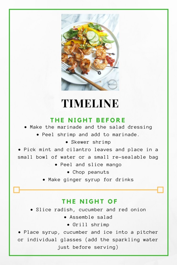 Timeline for the Spicy Sambal Shrimp and Mango Salad and Ginger Cucumber Spritzers